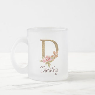 Naam op maat goud folie blush roze rozen letter D Matglas Koffiemok