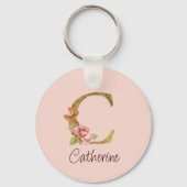 Naam op maat gouden folie Blush roze rozen letter  Sleutelhanger (Voorkant)