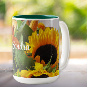 Naam op Mooie Herfst Zonnebloemen 15oz Tweekleurige Koffiemok