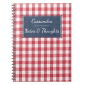 Naam op Red & White Gingham Check Blue Denim Notitieboek (Voorkant)