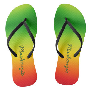 Naam op Tropische Kleuren Gradiënt Groen Geel Rood Teenslippers