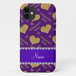 Naam paarse gouden harten bachelorette iPhone 11 hoesje