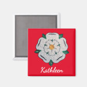 Naam, Paper Quilled Yorkshire White Rose 2-in Magneet (Voorkant / Achterkant)