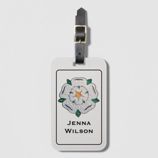 Naam, Papier Quilled Yorkshire White Rose Bagagelabel (Voorkant (verticaal))