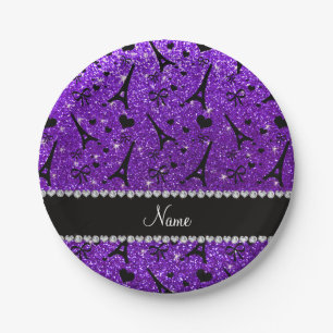 Naam paris eiffek tower indigo paarse glitter papieren bordje