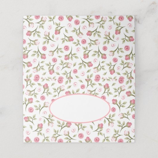 Naam partij Plaats Card-Pink Rose Buds (Buitenkant ongevouwen)