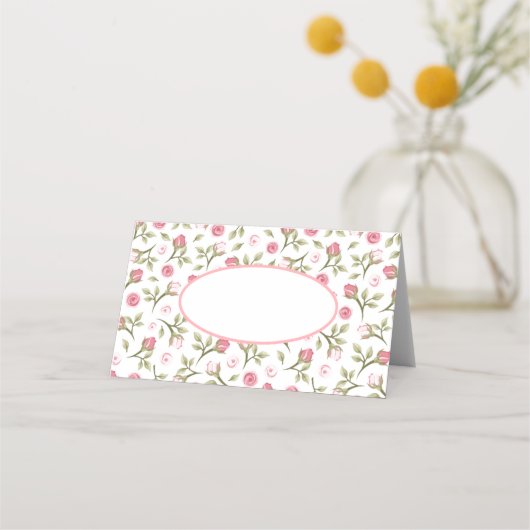 Naam partij Plaats Card-Pink Rose Buds (Voorkant)