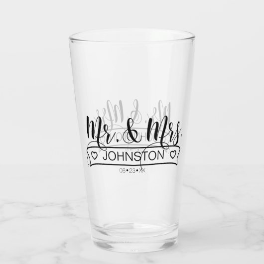 Naam Pas getrouwd Banner Mr & Mrs ID668 Glas (Achterkant)