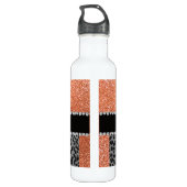 Naam pastel oranje glitter zwarte leopard waterfles (Achterkant)