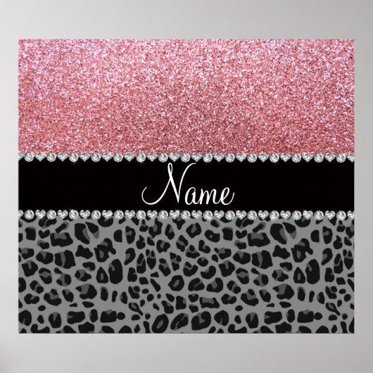 Naam pastelroze glitter zwarte leopard poster (Voorkant)