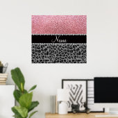 Naam pastelroze glitter zwarte leopard poster (Thuiskantoor)