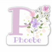 Naam Phoebe & Initiaal met Floral Design Sticker (Voorkant)