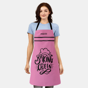  naam Pink Baking Queen Typography Schort