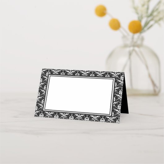 Naam Plaats Card-Black & White Damask (Voorkant)