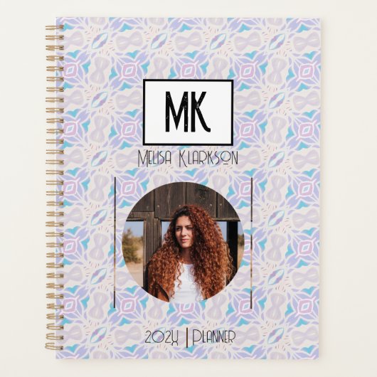 Naam Planner met Foto op Blue Grunge Pattern (Voorkant)