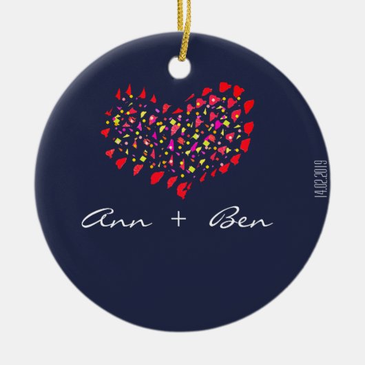 Naam Plus Rood Hart Datum Ornament (Voorkant)