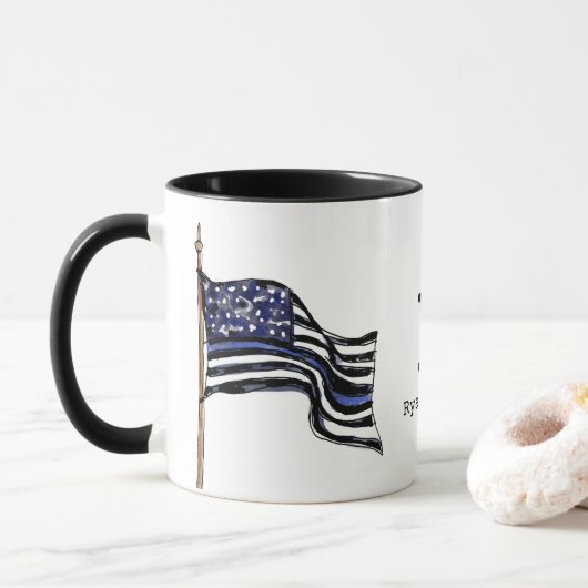 Naam politiemonogram met blauwe lijn Amerikaanse v Mok (Met donut)