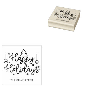Naam Prettige feestdagen Cute Script-reeks Rubberstempel