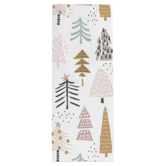 Naam prijsopgave | grillig winterboompatroon wijn cadeautas (Achterkant)