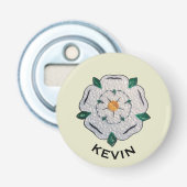 Naam, Quilled Yorkshire White Rose Magnet Button Flesopener (Voorkant)