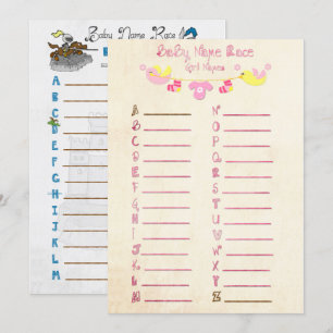 Naam Race Baby shower Game Cards Kaart