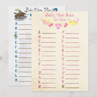 Naam Race Baby shower Game Kaarten
