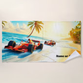 Naam, raceauto's op het zand strandlaken (Voorkant)