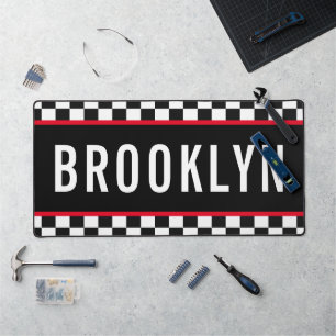 Naam Racing Rood Wit Zwart Checkerboard Patroon Bureaumat