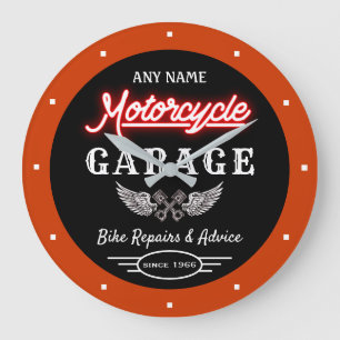 Naam Red Faux Neon Garage Date Oranje Black  Grote Klok