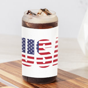 Naam, Red White Blue USA Stencil 16oz. Blikvorm Glas