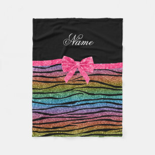 Naam regenbooglitter zebra strepen roze boog fleece deken
