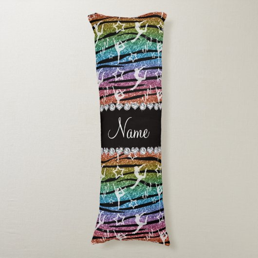 Naam regenboogymnastiek glitter zebra stripes lichaamskussen (Voorkant Verticaal)