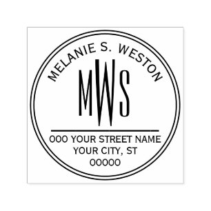 Naam Retouradres 3 Initiaal Monogram 2X Frame Zelfinktende Stempel