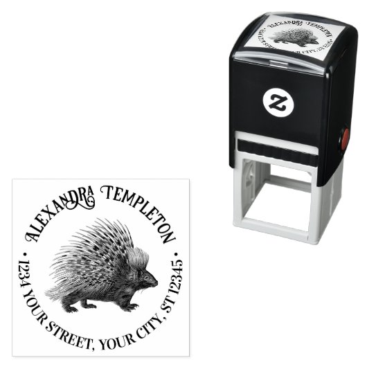 Naam retouradres van stekelvarken #1  zelfinktende stempel (In situ)