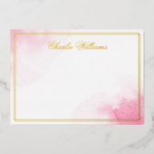 Naam romantisch script roze waterverf folie noteca folie uitnodiging (Voorkant)