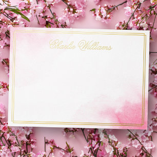 Naam romantisch script roze waterverf folie noteca uitnodiging