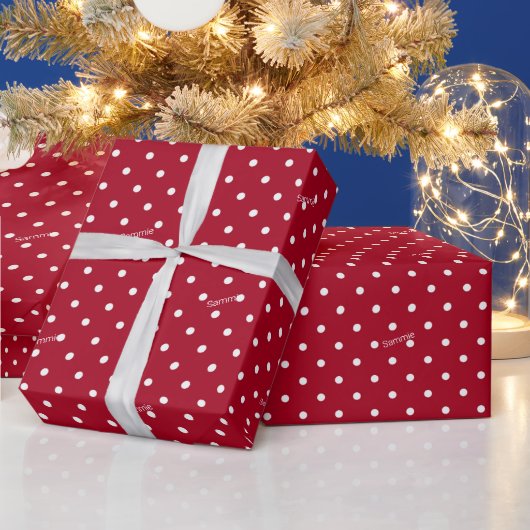 Naam, Rood en Wit Polka Dot Patroon 30-in x 6ft Cadeaupapier (Feestdagen)