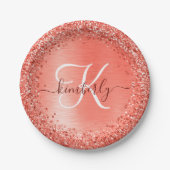 Naam rood geborsteld metaal Glitter Monogram Papieren Bordje (Voorkant)