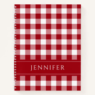 Naam Rood & Wit Gingham Geruit Patroon Notitieboek