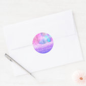 Naam Roos: Datum Vonk Blauwe Oceaan Waves Roze Ronde Sticker (Envelop)