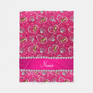 Naam roos roze glitter Gold seapaarden zilver omhu Fleece Deken