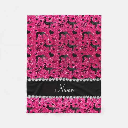 Naam roos roze glitter worstelende hartenbogen fleece deken (Voorkant)