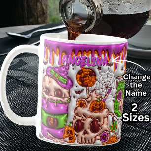 Naam Roze 3D effect Halloween Skull Cocktails Koffiemok