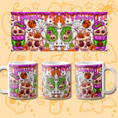 Naam Roze 3D effect Halloween Skull Cocktails Koffiemok