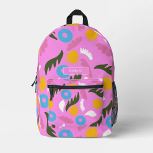 naam roze bloemmotief modern schooltas bedrukte rugzak