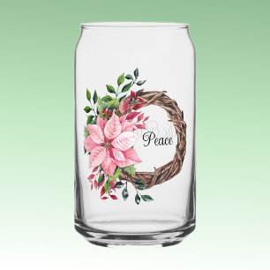 Naam, Roze Poinsettia Krans 16oz Blikvorm Glas