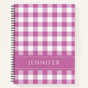 Naam Roze & White Gingham Checkered Pattern-notebo Notitieboek