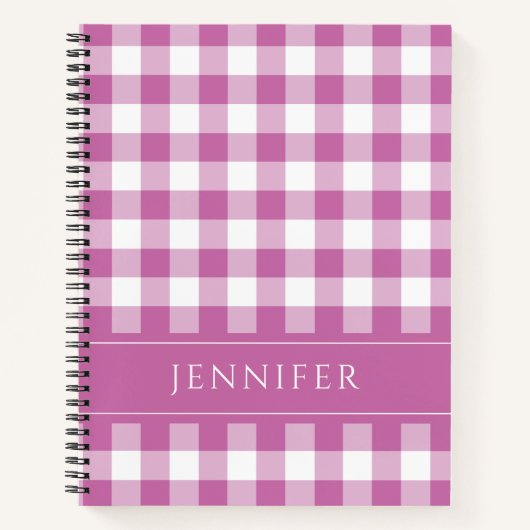 Naam Roze & Witte Gingham Geruite Patroon Notitieb Notitieboek (Voorkant)