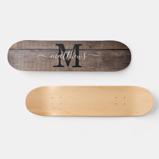 Naam Rustic Wood Pattern Monogram Skateboard (Horizontaal)