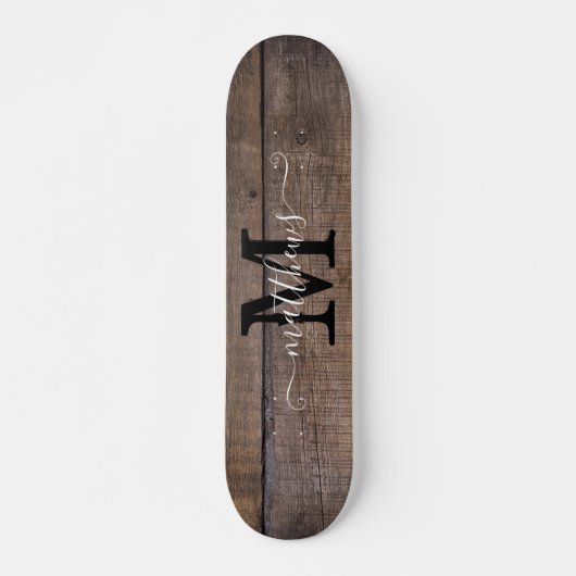 Naam Rustic Wood Pattern Monogram Skateboard (Voorkant)